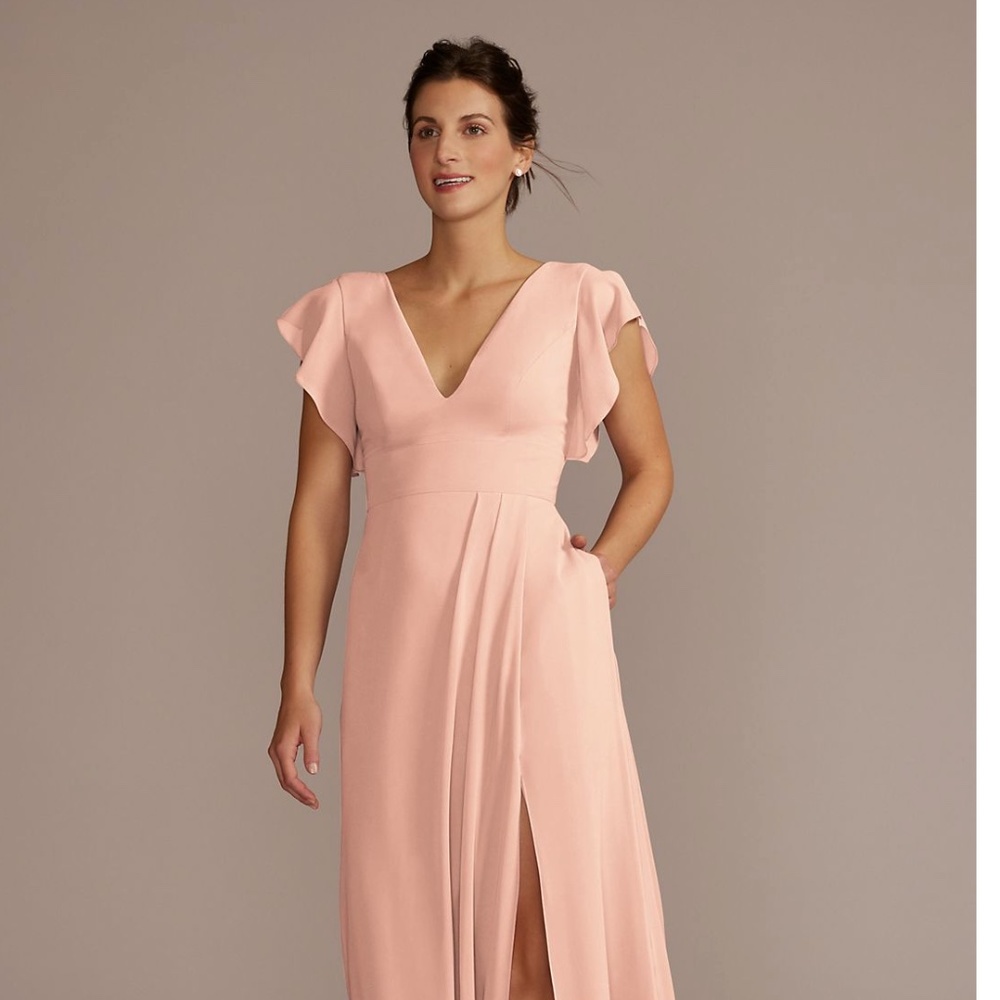 Davids Bridal Flutter sleeve chiffon V Neck Bridesmaid Dress